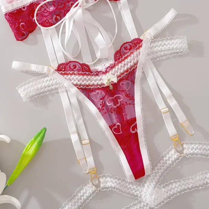 Ellolace odvážna fantázia Luxusná jemná intímna čipka pre ženy Mladistvé Sexy oblečenie srdce Valentín Exotické súpravy