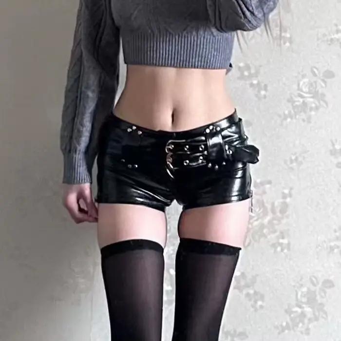 Novinka 2026 Spice Girl Y2k Retro Sexy PU kožené šortky obtiahnuté s nízkym pásom v štýle nočného klubu pre ženy