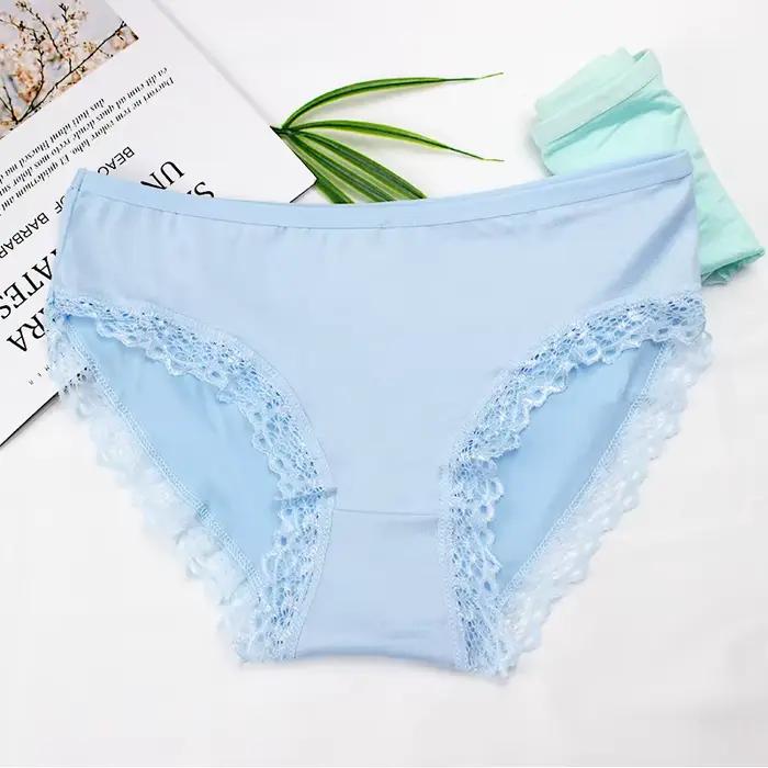 Culotte Sexy en Dentelle et Coton pour Femme, Sous-Vêtement Solide, Taille Basse, Mignon, XL