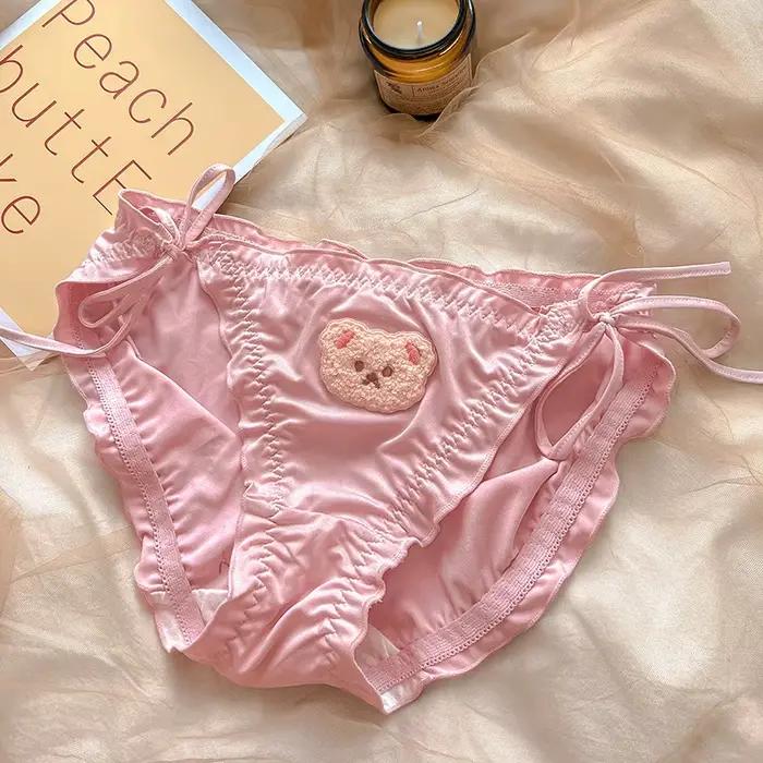 Injpanties de lait brodés d'ours de dessin animé pour femmes, slips à nœud princesse Lolita, sous-vêtements grande taille, lingerie mignonne Sweety