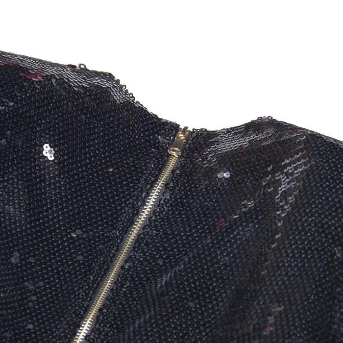Robe élégante en polyester avec paillettes pour femmes, mini longueur, décolleté rond, longues manches, style high street pour banquets et cérémonies