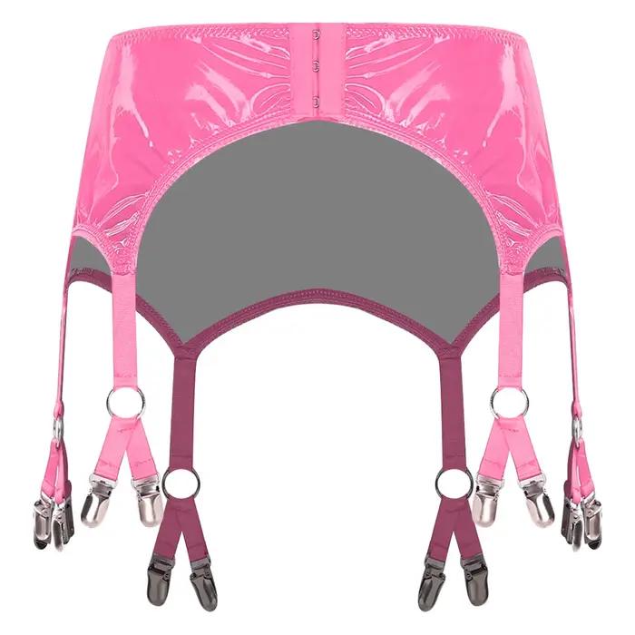 Porte-jarretelles en PU brillant pour femmes, Lingerie, Look mouillé, Clubwear, fesses ouvertes, Punk, gothique, bretelles avec Clips métalliques, mini-jupe supplémentaire