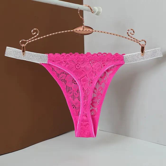 Dámske tangá strednej veľkosti Sexy jednofarebná čipka broskyňová