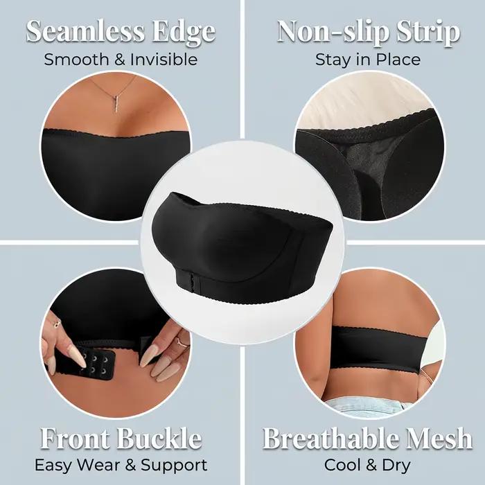 Soutien-gorge noir à boutons sur le devant, sans anneau en acier, soutien-gorge sexy sans bretelles, soutien-gorge sans bretelles pour femmes, coussinet amovible MR2710