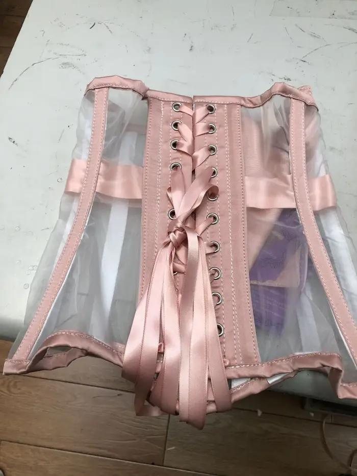 Annzley-Corset à rayures en maille rouge, bustier en dentelle, ultra-fin, fait à la main, amincissant, 2020