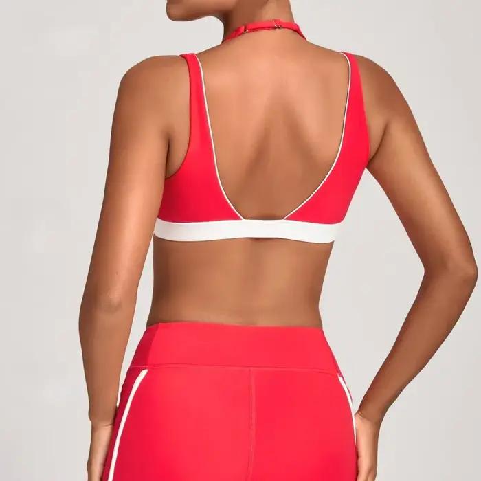 Corset d'entraînement de gymnastique bloc de couleur licou soutiens-gorge de Yoga pour femmes beau dos soutien-gorge de sport serré Fitness course tenue décontracté haut sans tasses