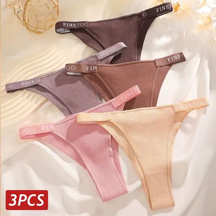 Nouveau 3 pièces/ensemble coton culotte brésilienne pour les femmes Sexy taille basse Bikini ensemble de sous-vêtements couleur unie respirant intimes Lingerie