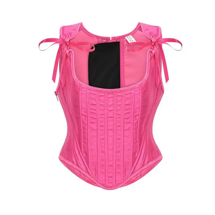 Rose Satin surbuste à lacets bretelles Sexy haut Corset femme gothique taille formateur gilet Steampunk Bustiers et Corsets vêtements Vintage