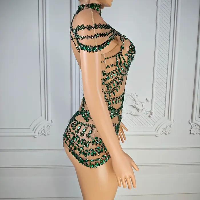 Justaucorps scintillant en strass pour femme, sexy, en maille transparente, pour soirée, spectacle de danse, costume de scène pour chanteuse et danseuse