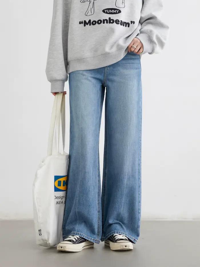 CHIC VEN dámske džínsy modré voľné ležérne pevné nové retro bavlna široké nohavice Denim