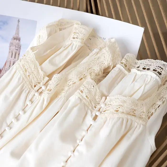 Chemise de nuit à manches courtes et longues pour femmes, robe de maison douce et simple pour filles, blanc clair de lune, mignon, doux, à la mode, été