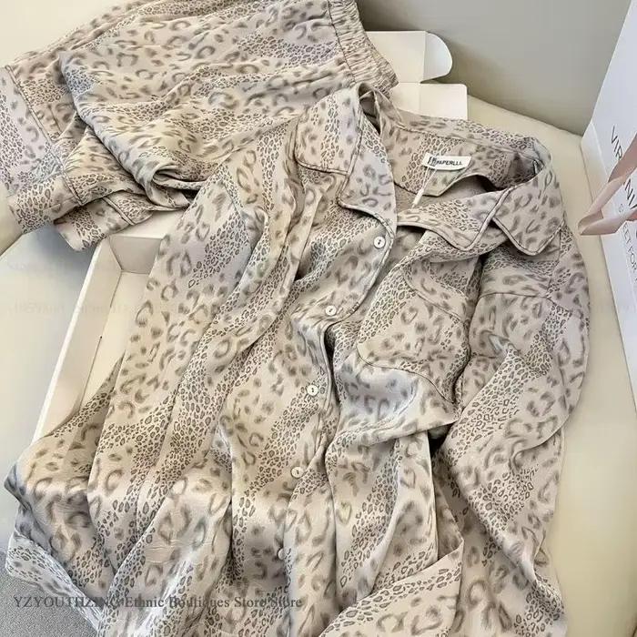 Pyjama long pour femme, ensemble 2 pièces, printemps été, nouveau vêtement de nuit, vêtements de détente, rayures tendance, pyjama pour femme, satin ample, vêtements de maison