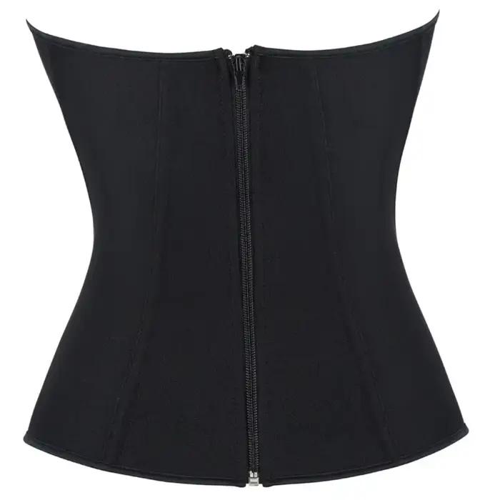 Corset Noir en Satin Respirant pour Femme, Bustier à Fermeture Éclair, Taille, Sexy, Body Shaper, Lingerie, Long Torse