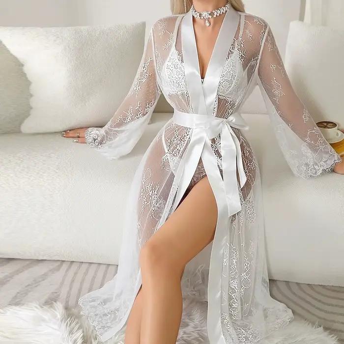 Lingerie sexy de luxe pour femmes de style européen et américain, ensemble de robe de nuit en dentelle ajourée séduisante, vêtements de nuit confortables et élégants
