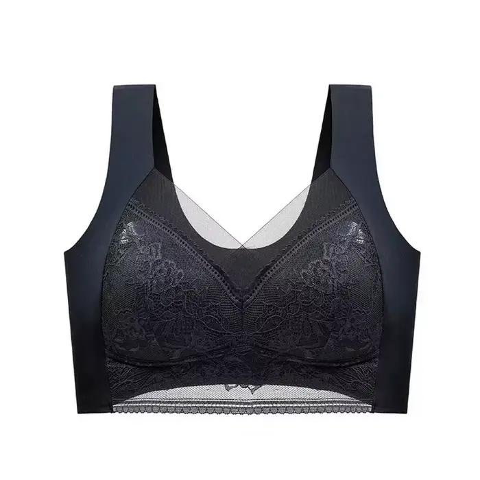 1 pièces femmes dentelle grande taille soutien-gorge basique Anti affaissement mince gilet avec rembourré femme Brassier dame glace soie sans couture confort souffle soutien-gorge