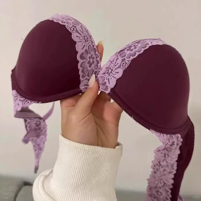Soutien-gorge push-up ajustable sans armatures pour femme, en dentelle française violette à imprimé léopard, lingerie sexy sans couture
