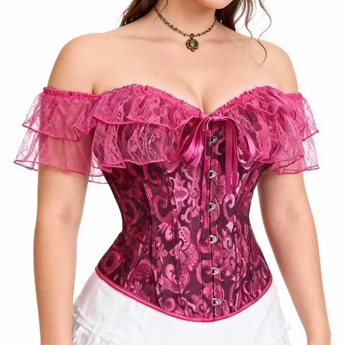Corsets élégants en Jacquard jaune et dentelle, à volants désossés, haut Sexy, surbuste, vêtements Vintage, Bustier gothique pour femmes victoriennes y2k