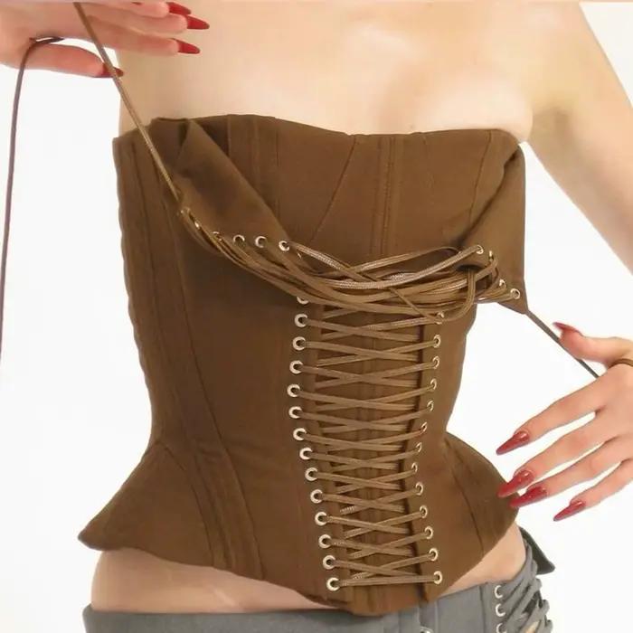 Corset en arête de poisson avec cravate en corde, Camisole Sexy sans bretelles, mode d'été, Bustier ajusté Y2k, débardeur pour femmes, gilet sans manches