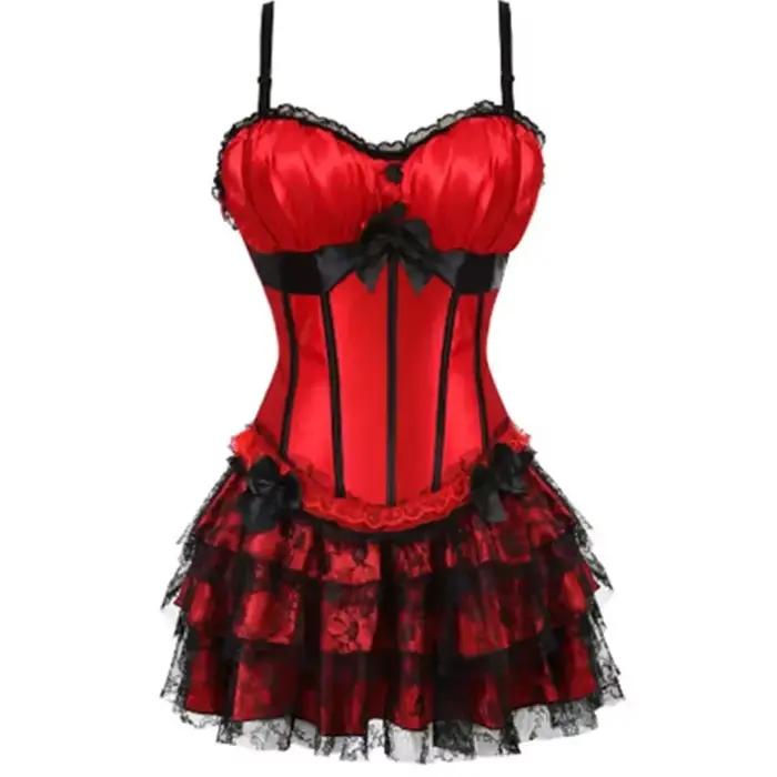 Robe Corset rouge gothique à lacets, Bustier victorien, surbuste, Mini jupe Sexy en dentelle, Vintage Burlesque exotique, grande taille
