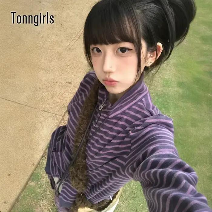 Tonngirls Y2k japonské mikiny pre ženy s dlhým rukávom