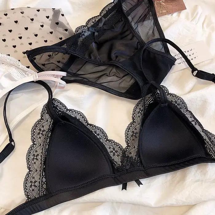 Soutien-gorge Triangle en dentelle française, Sexy, couleur unie, sans anneau en acier, petits seins froncés, Support, ensemble de sous-vêtements Anti-affaissement