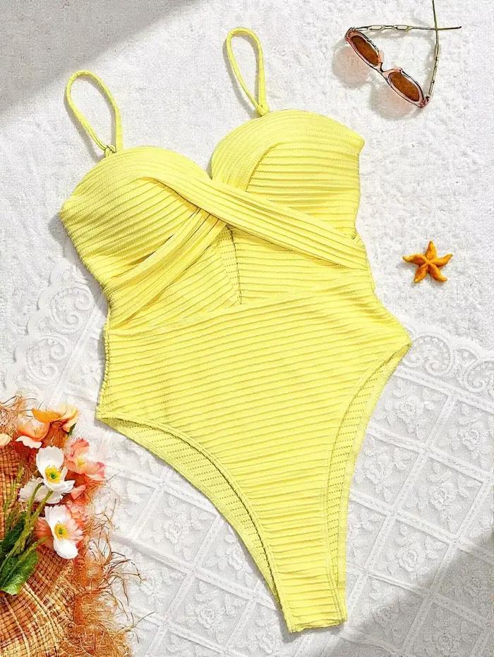 DEAK Sexy jaune évidé une pièce maillot de bain pour femmes maillot de bain croisé femme cordon body maillot de bain maillots de bain