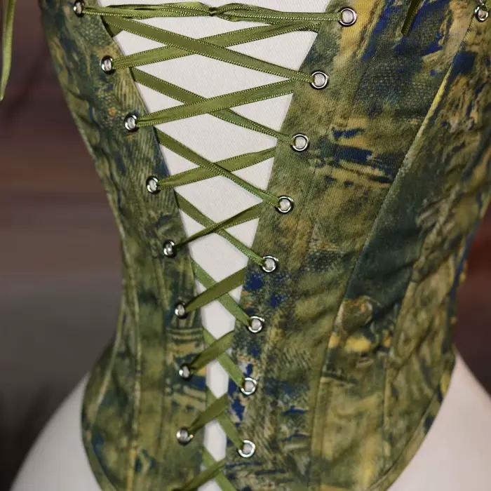 Corset Bustier à lacets sur le devant pour femmes, haut façonnant désossé, corsage Vintage avec fermeture éclair, Costume de scène, Corset vert