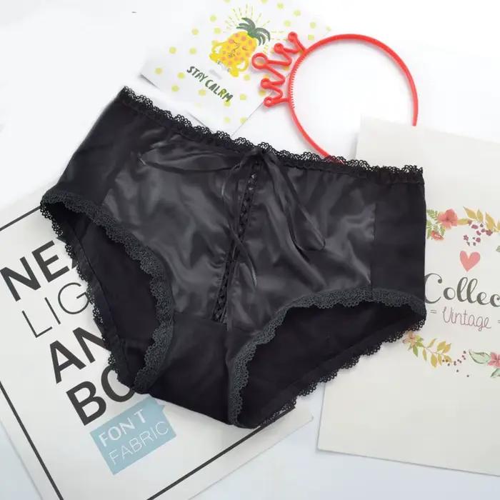Style rétro taille moyenne Sexy à lacets femmes sous-vêtements nœud coton soie femme culotte solide pansement doux Lingerie Breifs