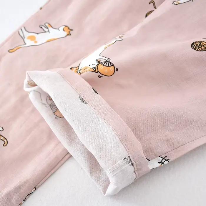 Dámske kimono pyžamo, domáce oblečenie s mačacou potlačou