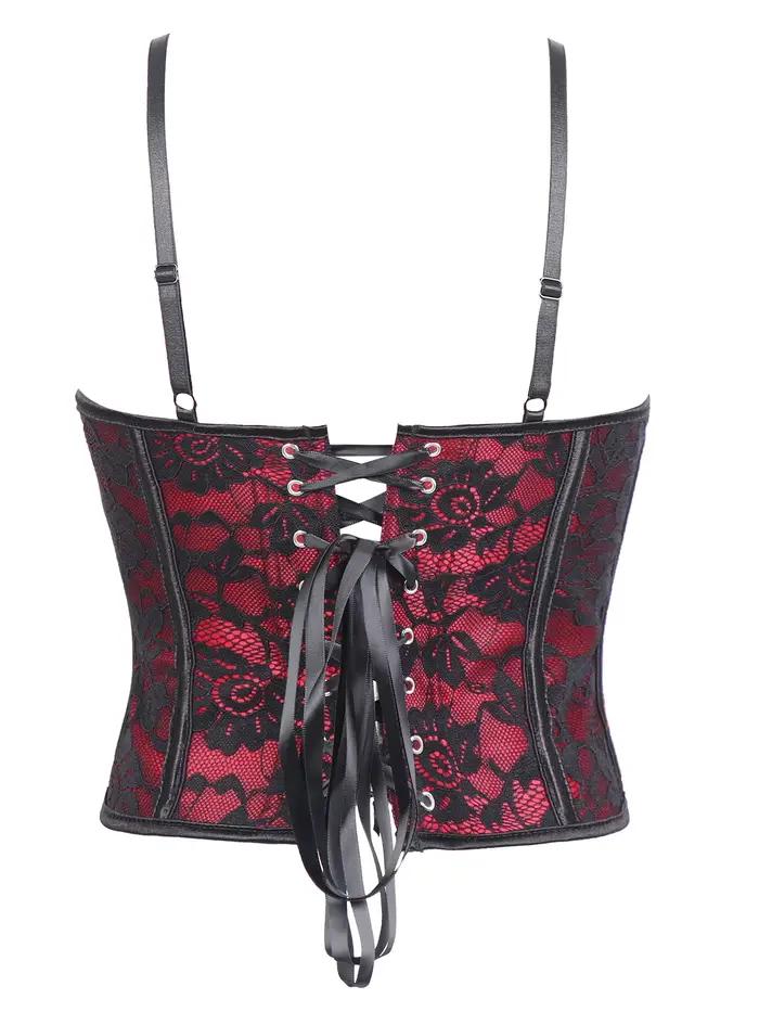 Corset floral en dentelle pour femme, fermeture avant, bustier à lacets au dos, serre-taille sexy, gaine amincissante