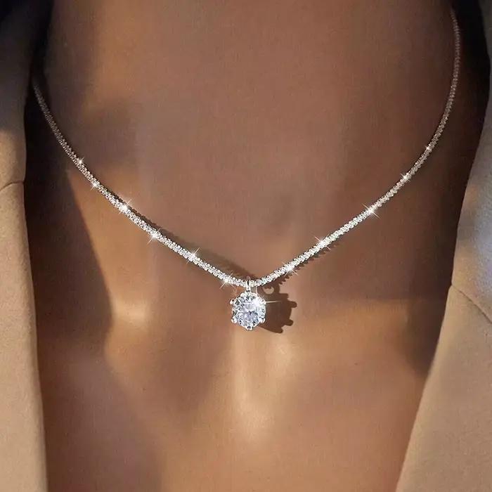 LOUTF 1CT Luxusný trblietavý biely diamantový Moissanitový prívesok na retiazke pre ženy