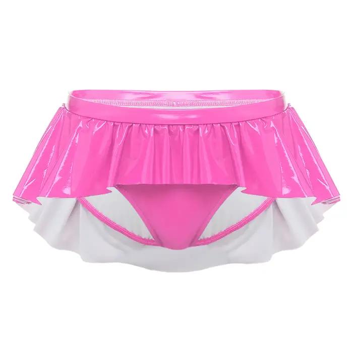 Culotte irrégulière à volants pour femme, en similicuir PU effet mouillé, micro-jupe taille basse brillante, lingerie de nuit pour les raves et les soirées en club