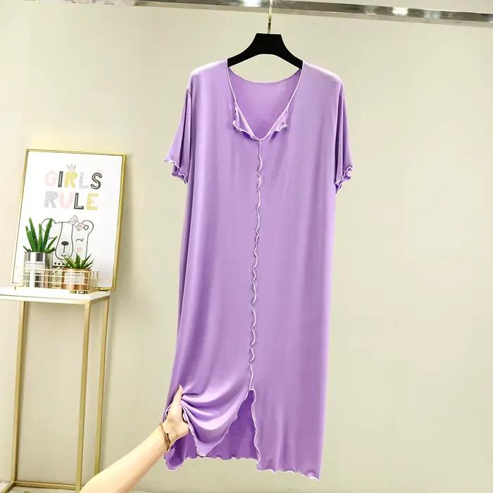 Été Modal robe de nuit femme nouveau décontracté col en V femmes chemises de nuit vêtements de nuit confortables chemise de nuit grande taille Homewear L-2XL