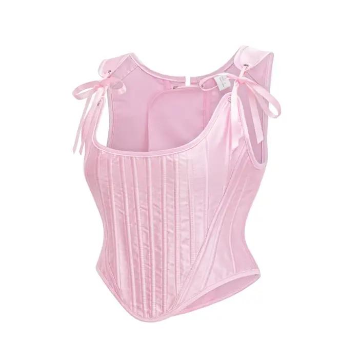 Rose Satin surbuste à lacets bretelles Sexy haut Corset femme gothique taille formateur gilet Steampunk Bustiers et Corsets vêtements Vintage