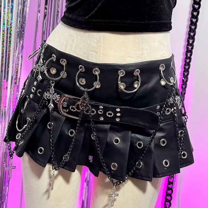 Gothic emo PU kožená minisukňa pre dospievajúce dievčatá