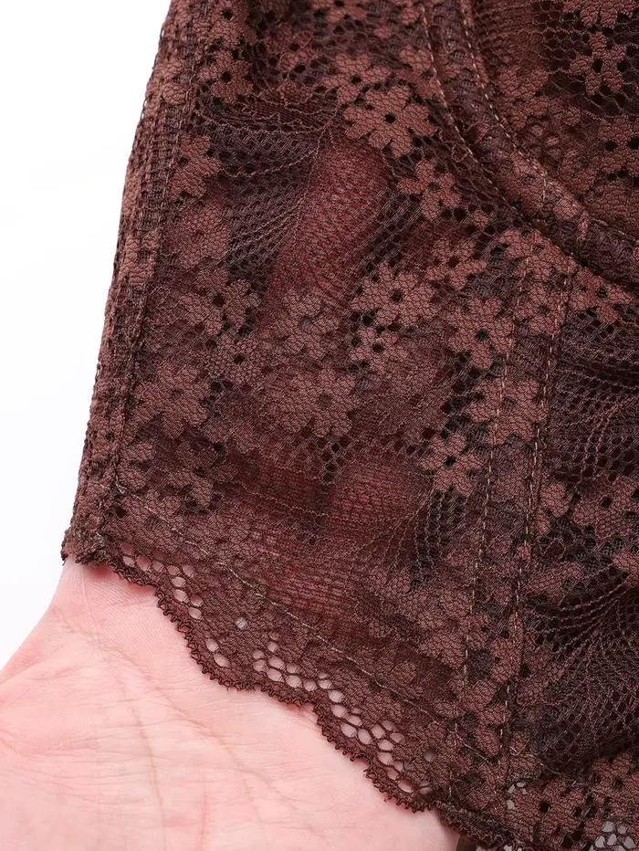 Corset en dentelle transparente à baleines pour femme, bustier rembourré à lacets, haut moulant élégant