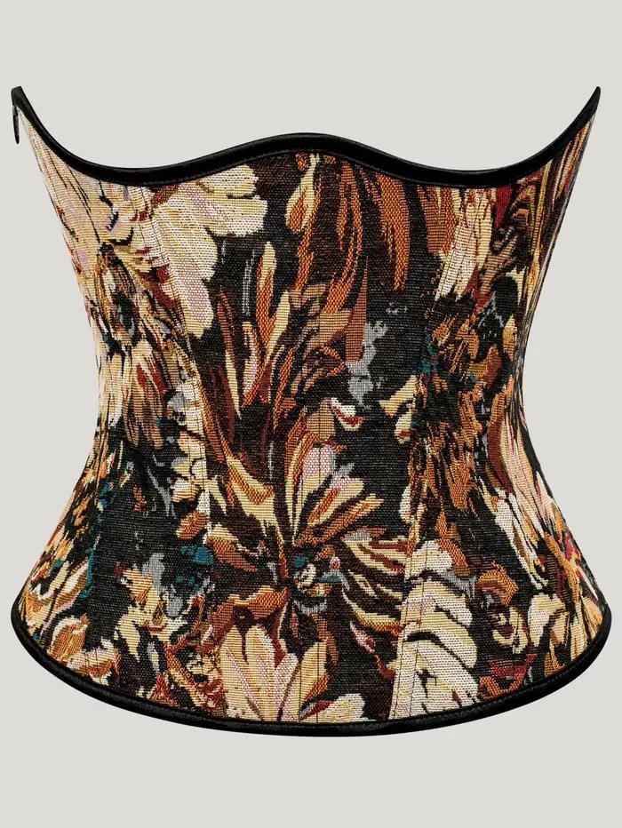 Corset vintage gothique sous-poitrine, corselet amincissant à lacets pour le contrôle du ventre, ceinture amincissante pour femme, imprimé floral, fermeture éclair, avec baleines