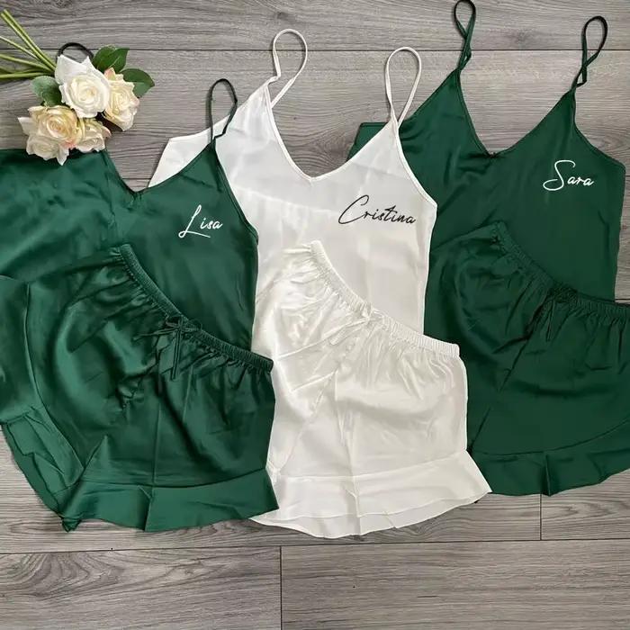 Ensemble de pyjama court en satin à volants pour demoiselle d'honneur, pyjama de mariage personnalisé, vêtements de nuit pour patients, cadeau de mariée