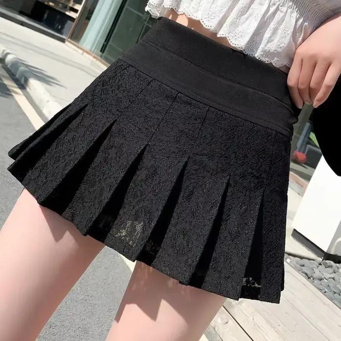 Mini-jupe en dentelle, jupe d'été taille haute pour femme, jupe plissée et moelleuse, nouveau style