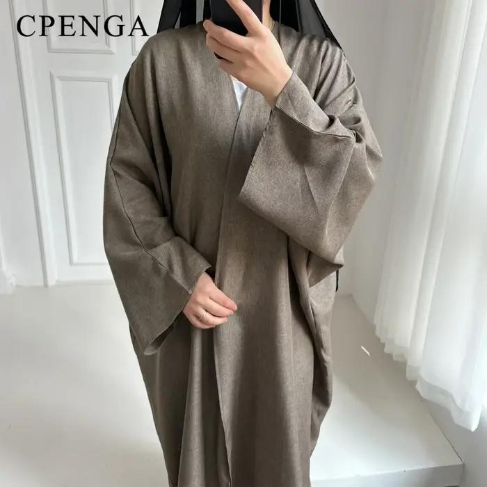 Eid Ramadán otvorená Abaya pre ženy hladká dubajská ležérna bavlna ľan skromná