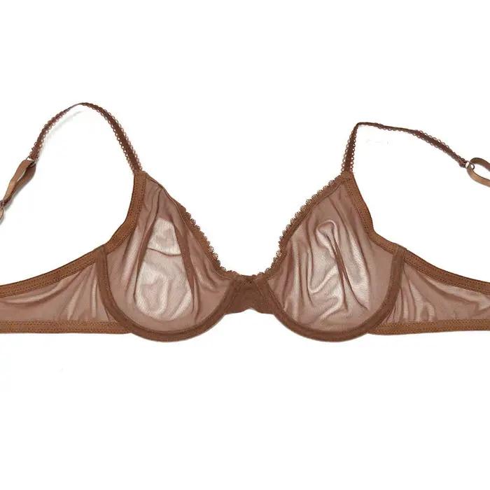 YBCG soutien-gorge Sexy dentelle maille voir à travers la Lingerie creuse grande tasse sans doublure mince Transparent culotte de sous-vêtements pour femmes
