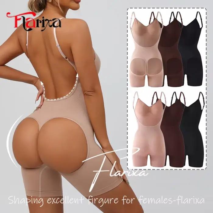 Flarixa Body gainant pour femme, effet ventre plat, dos nu, rehausseur de fesses, amincissant, corset