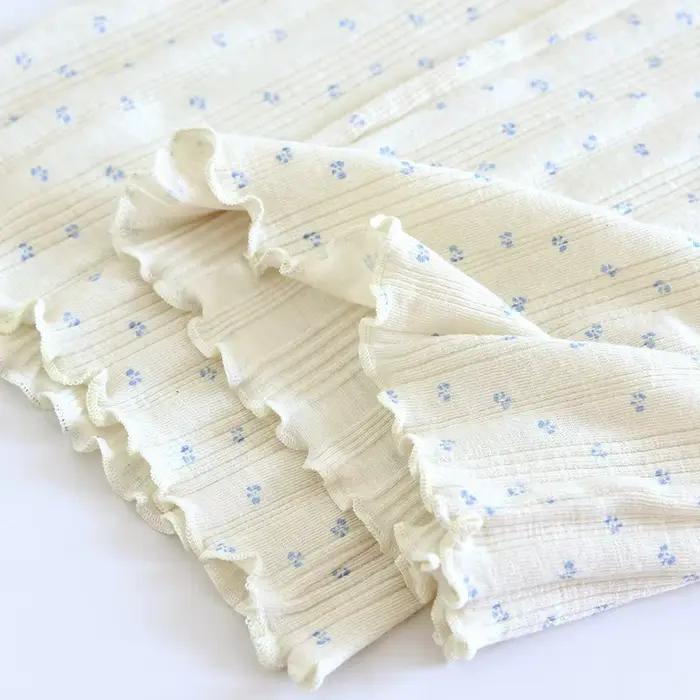 Ensemble de pyjama en coton tricoté jacquard à fleurs, style pastoral, de haute qualité, doux et confortable, pour femmes, printemps et automne