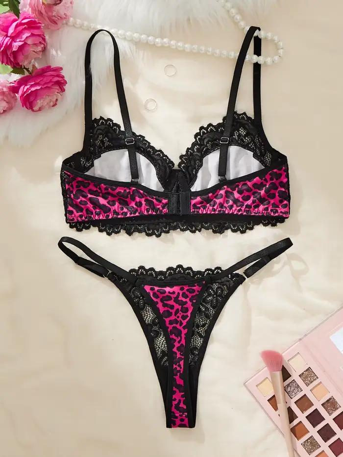 Ensemble de lingerie léopard en polyester et élasthanne pour femme, élégant et confortable pour diverses occasions