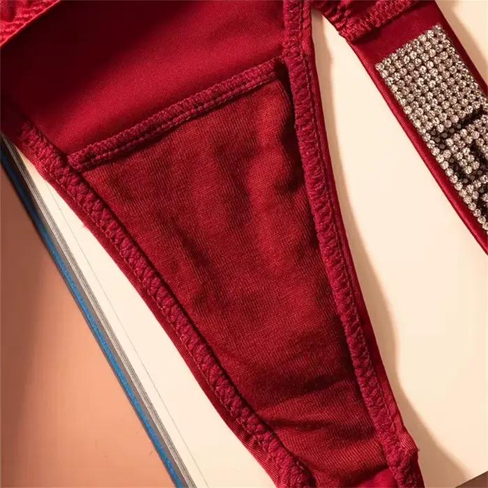 Vin rouge/léopard Sexy brillant strass string femmes sous-vêtements sans couture Sexy sport dames grande taille t-back culotte