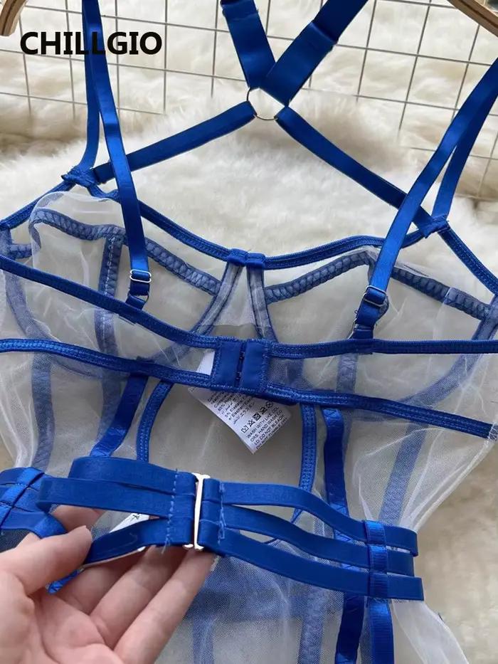 CHILLGIO ženy sieťka Sexy ramienka overal erotická móda jednodielny Catsuit Lingerie priliehavá Priehľadná kombinéza body