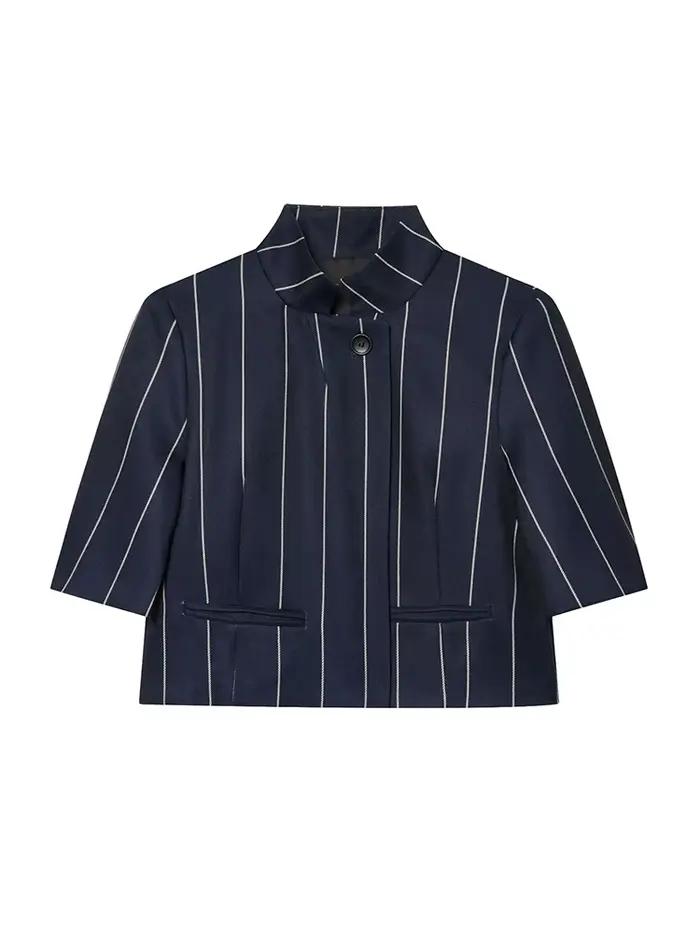 Ensemble de vêtements décontracté et élégant pour femmes, avec pantalon rayé et manteau court, pour occasions décontractées et style urbain
